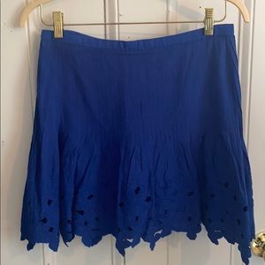 J Crew blue a line skirt with flower appliqué
